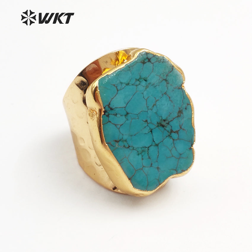 WT-R126 New Natural Gemstone Trendy Gold Electroplated Stone Ring, Fashion Turquoise Stone Ring