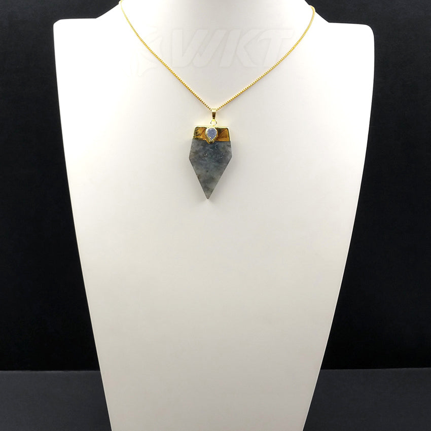 WT-N970 Wholesale New Arrival Natural Gray Labradorite Irregular Blade Shape Gemstone Necklace With Agate Bead for Woman Making