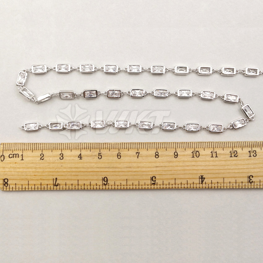 WT-BC086 Wholesale Fashion 24K Silver Plated Brass Chain With Generous Rectangular CZ for Necklace Bracelet Chain DIY Jewelry