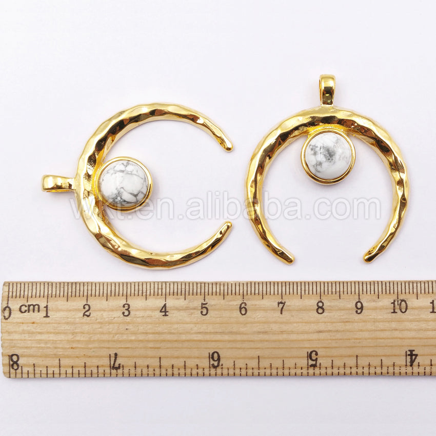 WT-P1111 Crescent Fashion Pendant With Natural White Turquoise Pendant Wholesale Amazing Crescent Pendant