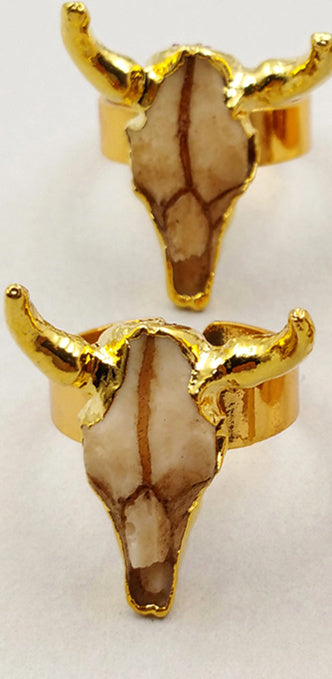 WT-R285 Wholesale Buffalo Head With Real Gold Electroplate Adjustable Fashion Buffalo Head Ring