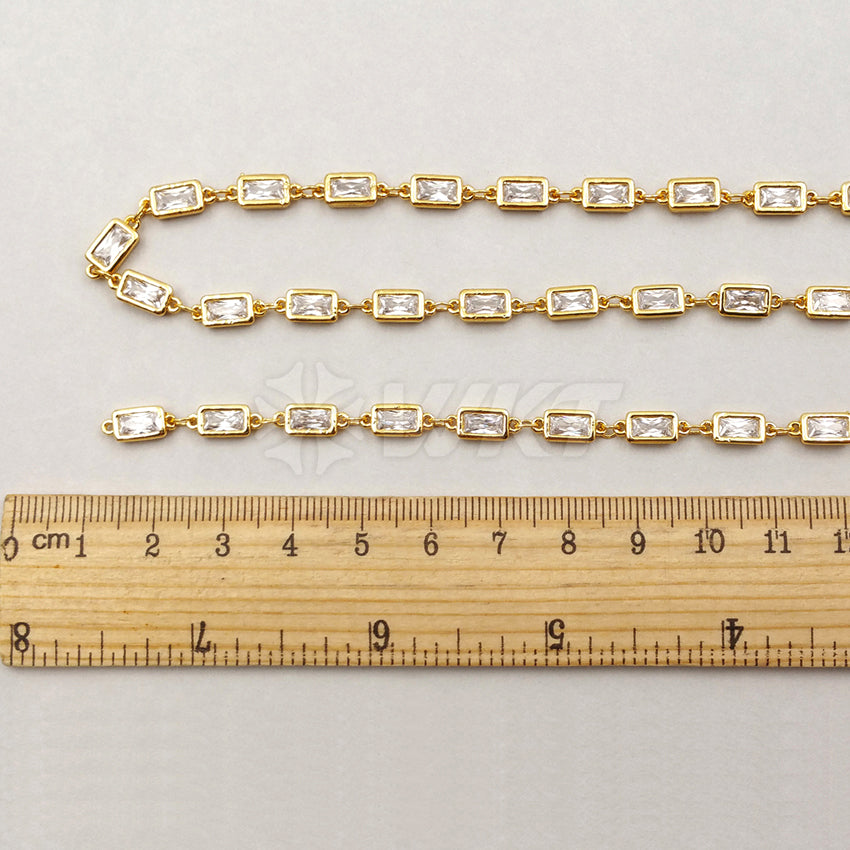 WT-BC088 Wholesale Hot Sale 24K Real Gold Plated Brass Chain With Shinning Generous Rectangular CZ for Necklace Bracelet