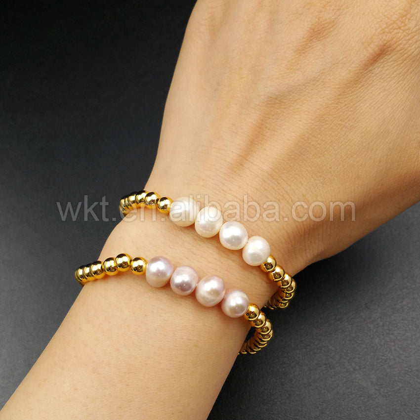 WT-B349 Simple Bracelets With Natural Pearl Bracelets for Women Wholesale Gold Beads Bracelets
