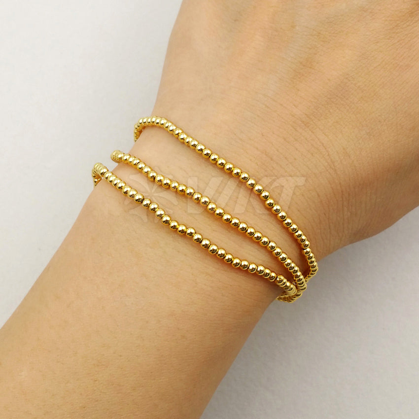 WT-B373 Wholesale Simple Bracelet Pure Brass Beads Bracelet With 24K Real Gold Electroplate Brass Beads Bracelet