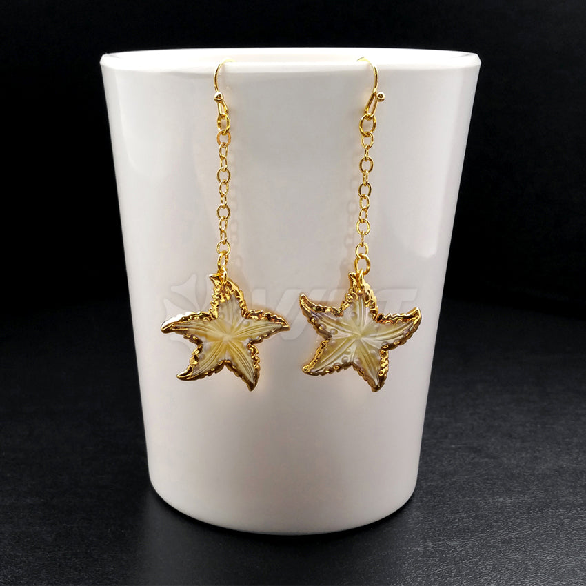 WT-E347 Wholesale New Arrival Fashion Hand Carved Sea Shell Star Earrings Women Gold Trim Dangle Charm Pendant Earrings
