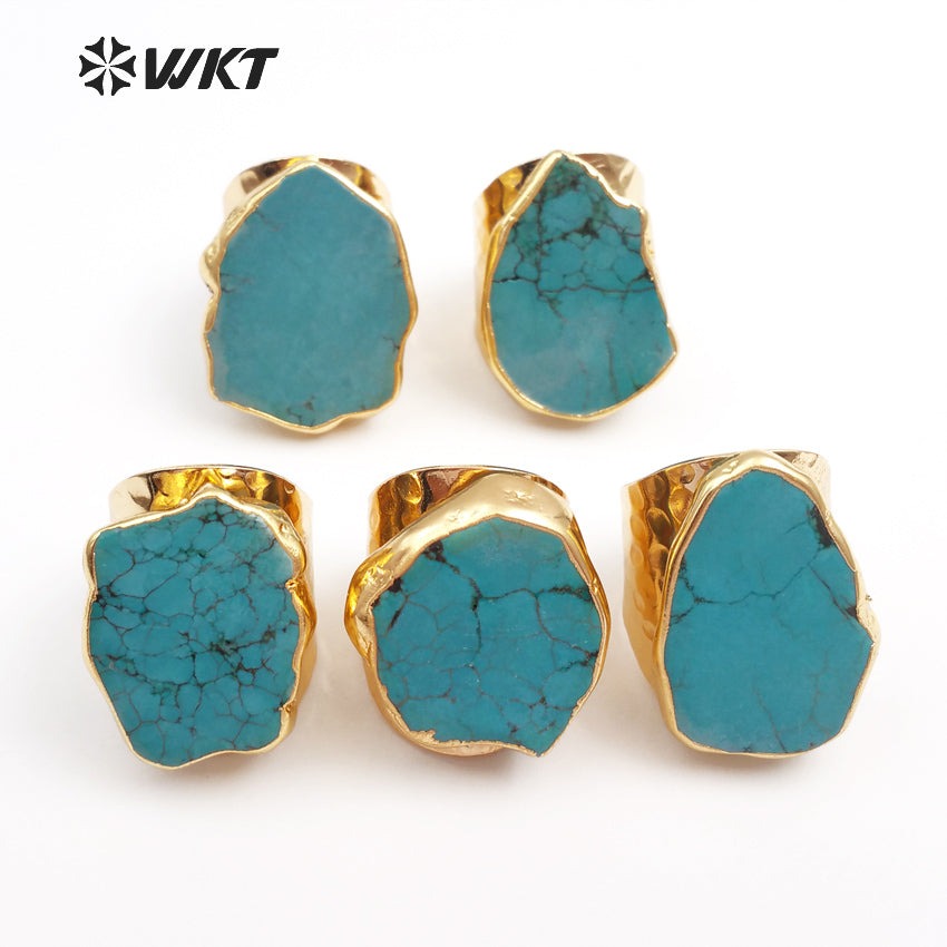 WT-R126 New Natural Gemstone Trendy Gold Electroplated Stone Ring, Fashion Turquoise Stone Ring