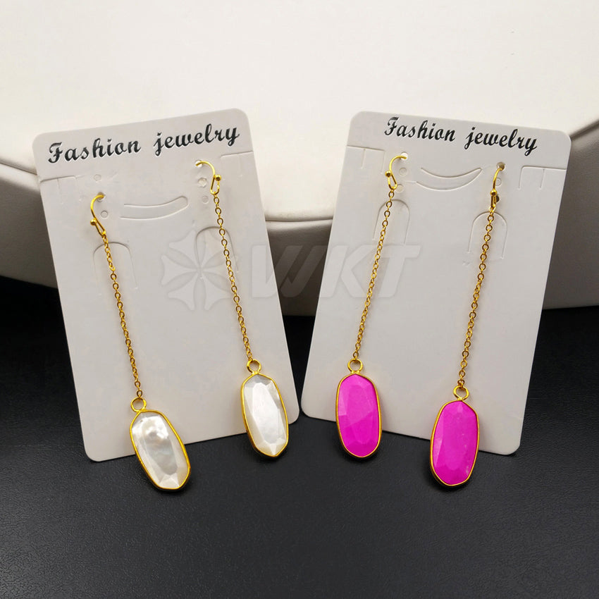 WT-E329 Wholesale Fashion Generous Pure Color Natural Jade Earring With 24k Real Gold Plated for Women