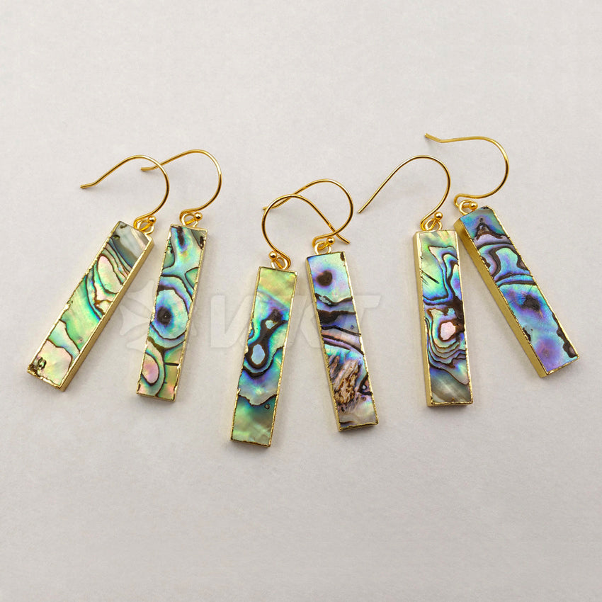 WT-E352 Fashion Natural Long Abalone bar Earrings,18k Gold Electroplated Dangling Shell bar Earrings Women Long Earrings