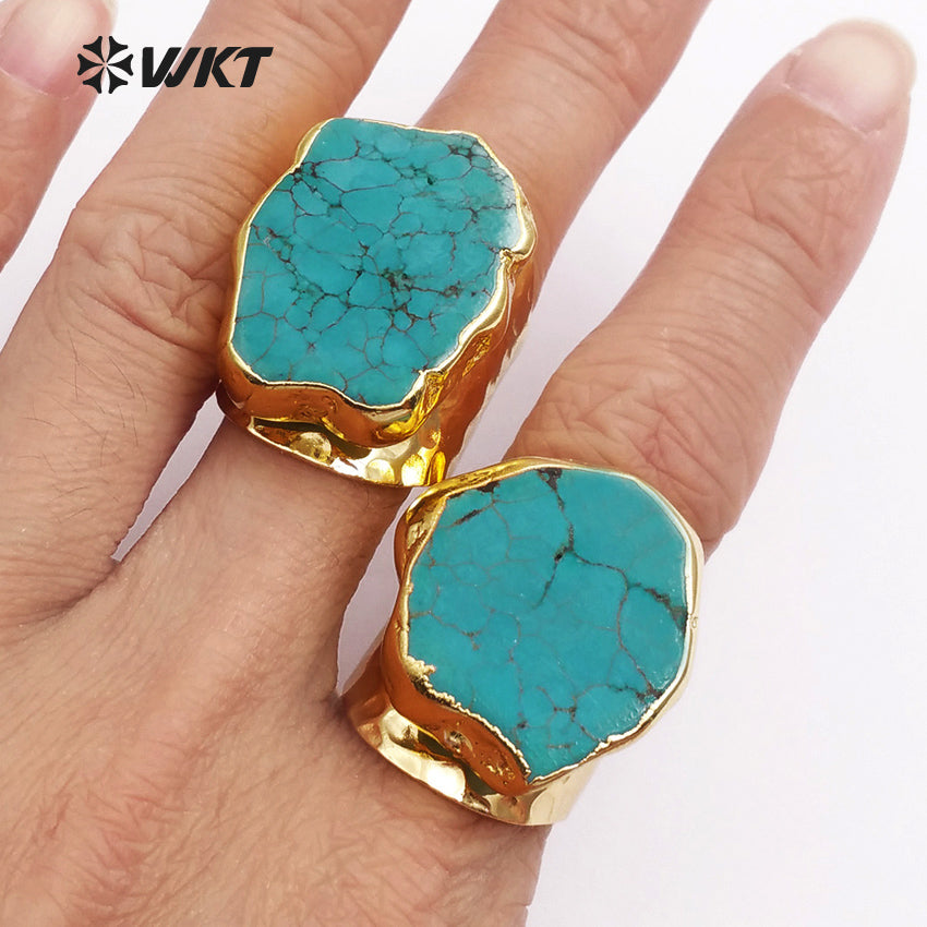 WT-R126 New Natural Gemstone Trendy Gold Electroplated Stone Ring, Fashion Turquoise Stone Ring