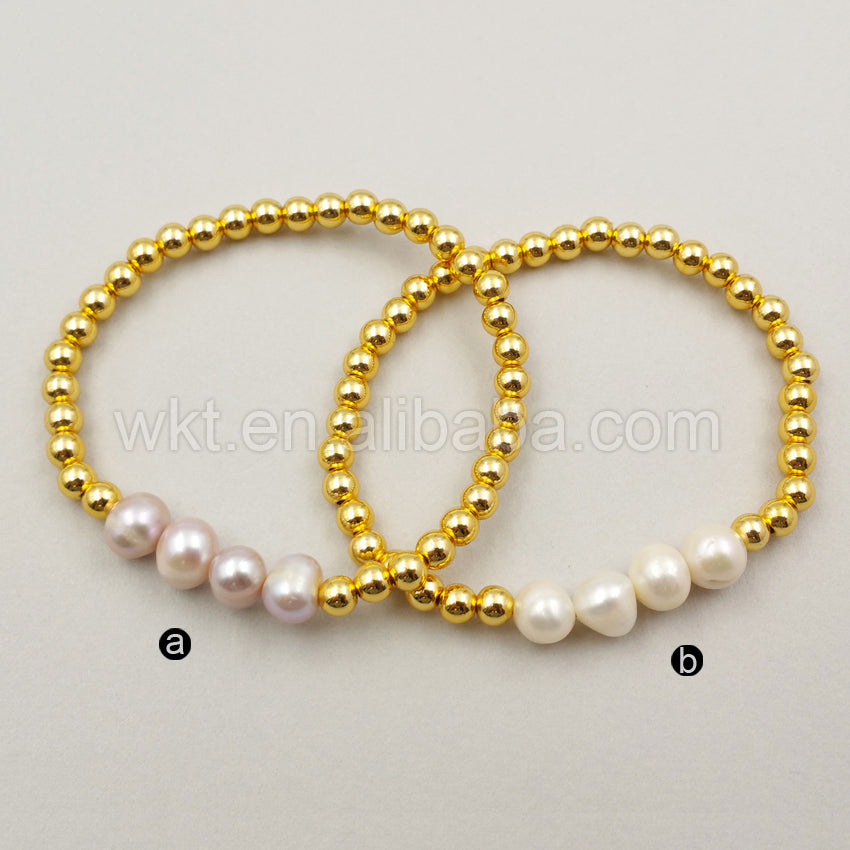 WT-B349 Simple Bracelets With Natural Pearl Bracelets for Women Wholesale Gold Beads Bracelets