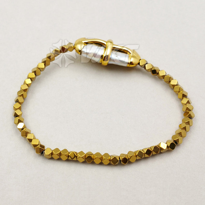 WT-B364 Wholesale Hot Sale Blingbling Hematite Beads Bracelet Natural Pearl With 24K Real Gold Cross Bracelet Generous Chic