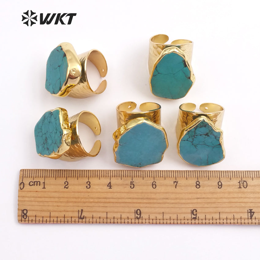 WT-R126 New Natural Gemstone Trendy Gold Electroplated Stone Ring, Fashion Turquoise Stone Ring