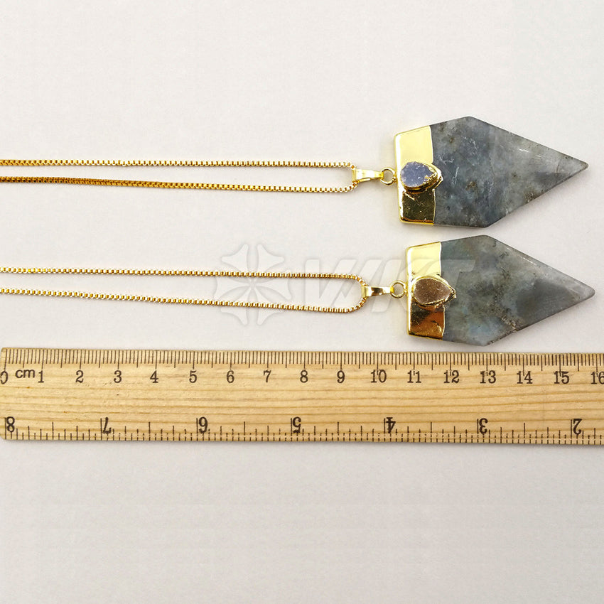 WT-N970 Wholesale New Arrival Natural Gray Labradorite Irregular Blade Shape Gemstone Necklace With Agate Bead for Woman Making