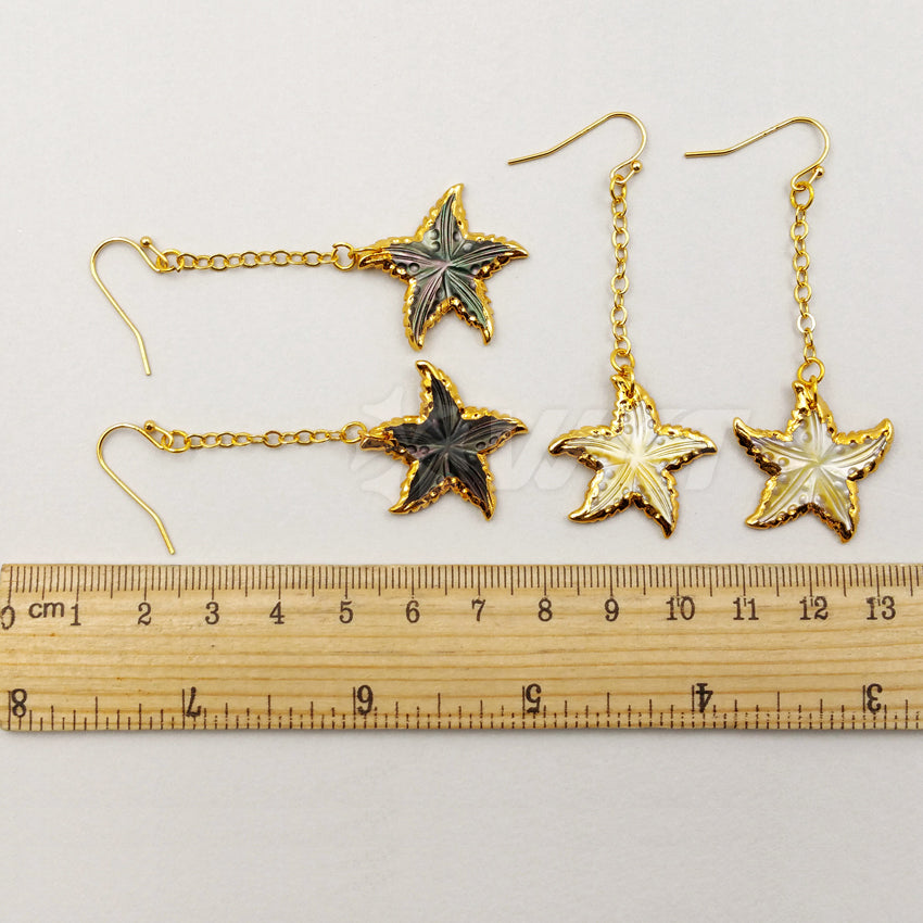 WT-E347 Wholesale New Arrival Fashion Hand Carved Sea Shell Star Earrings Women Gold Trim Dangle Charm Pendant Earrings