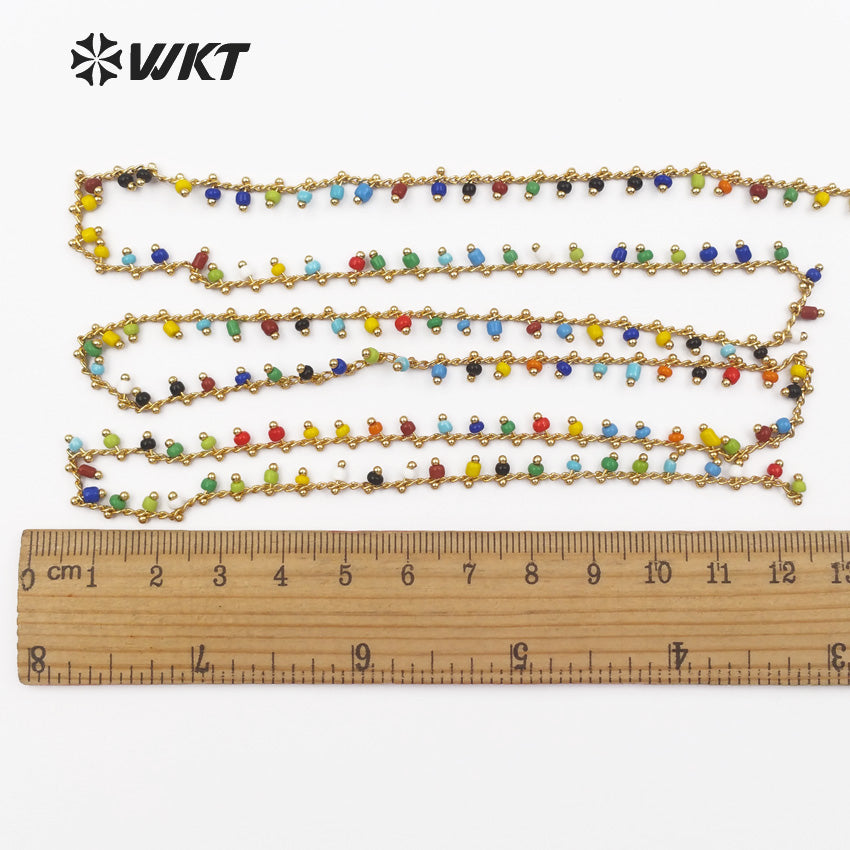 WT-RBC059 for Women Stylish Jewelry Multi Colors Random Bead in Gold or Silver Electroplated Wire Wrapped Tiny Bead Rosary Chain