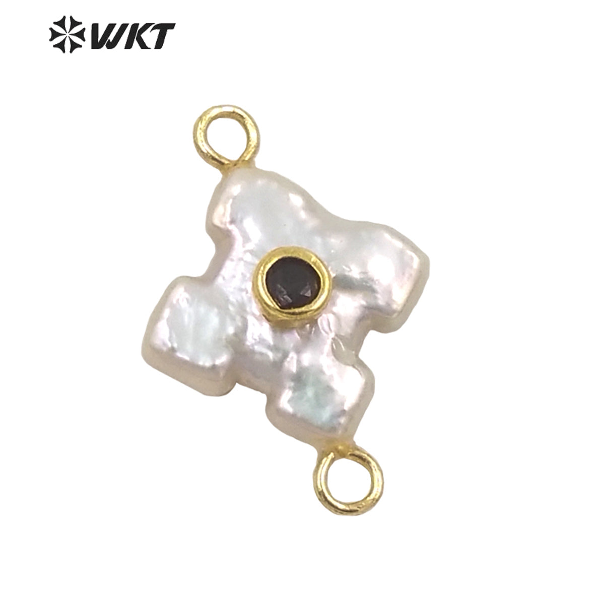 WT-JP252 WKT NEW Natural Freshwater Pearl Cross Pendant Fashion Gold Simple Cz Charm Double Loops Connector As Jewelry Findings