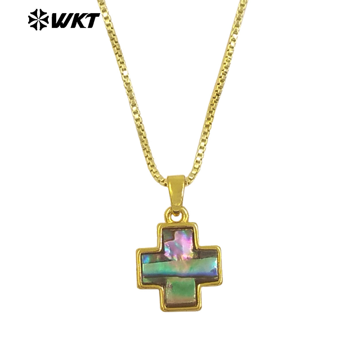 WT-JN283 Amazing Gold Plated Religious Natural Abalone Shell Cross Pendant Necklace for Women 10PCS
