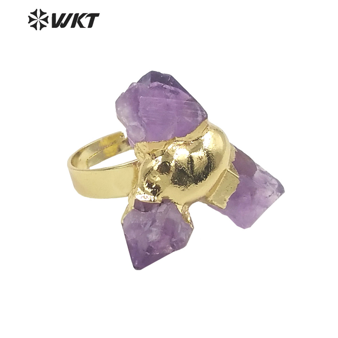 WT-R393 WKT 2022 Bohemian Women's Jewelry Cluster Amethyst Stone Ring for Lady Ring Natural Stone for Wedding Party Gold Ring