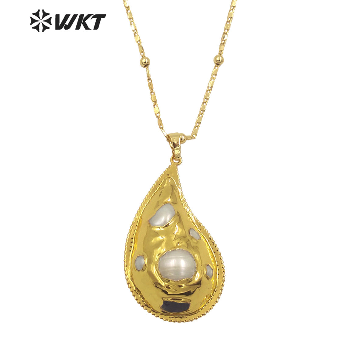 WT-JN263 New Unique Trumpet Shape Natural Freshwater Pearl and Stone Setting Handmade Pendant Necklace for Friend Gift Jewelry