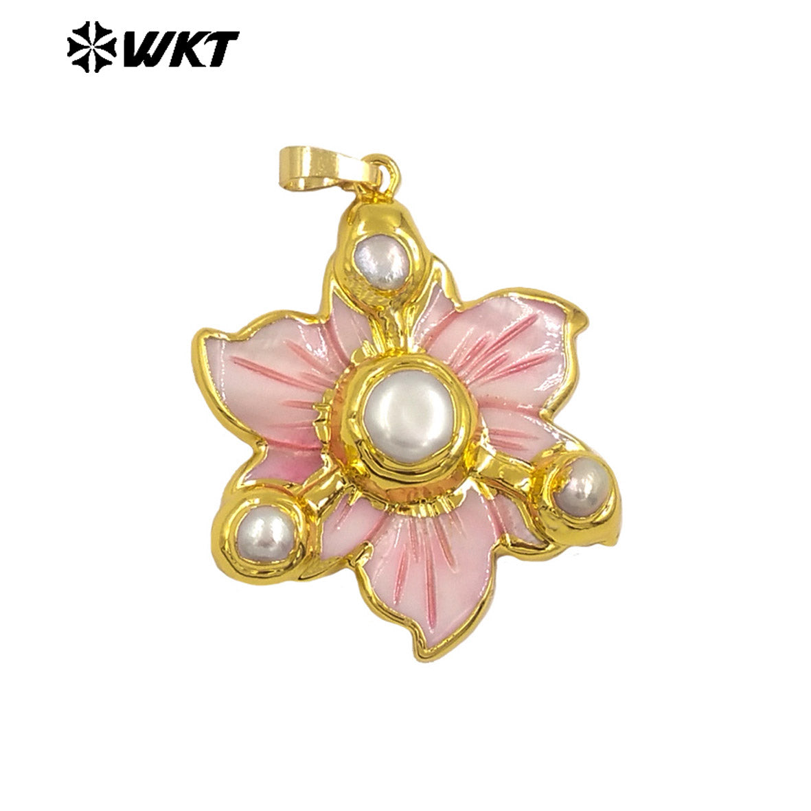 WT-JP388 Wholesale Hot Sale18K Gold Plated Shells and Pearl Flowers Shaped Pendant Delicate Jewelry for Women As Birthday Gifts