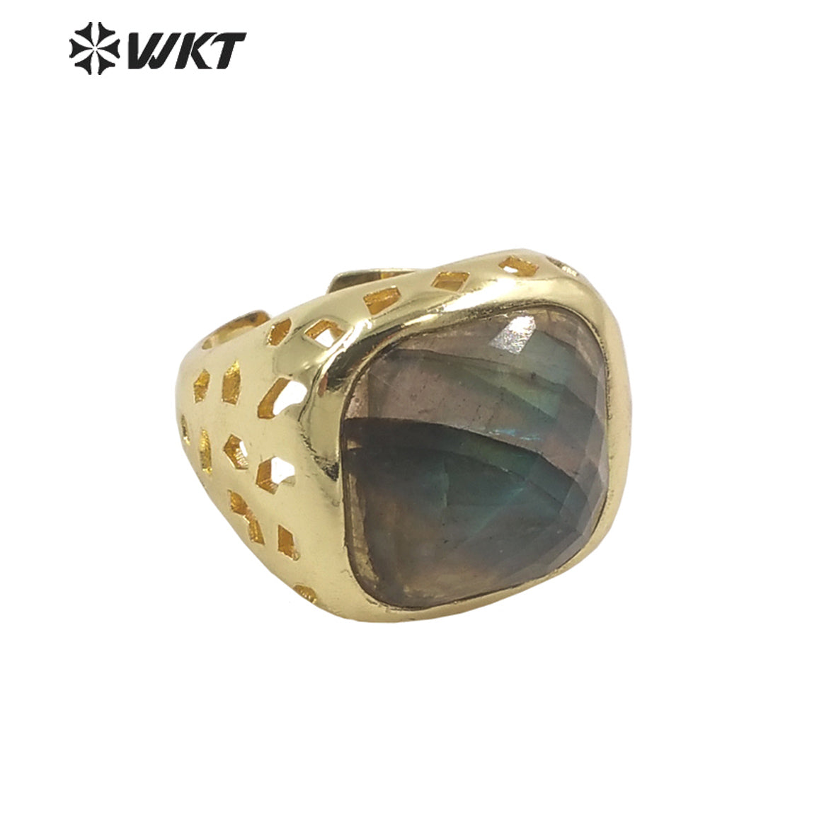 WT-R442 Wholesale Fashion 18k Gold Plated Resist Tarnishable square Gemstone Women Ring Amethyst Bezel Setting Jewelry Ring