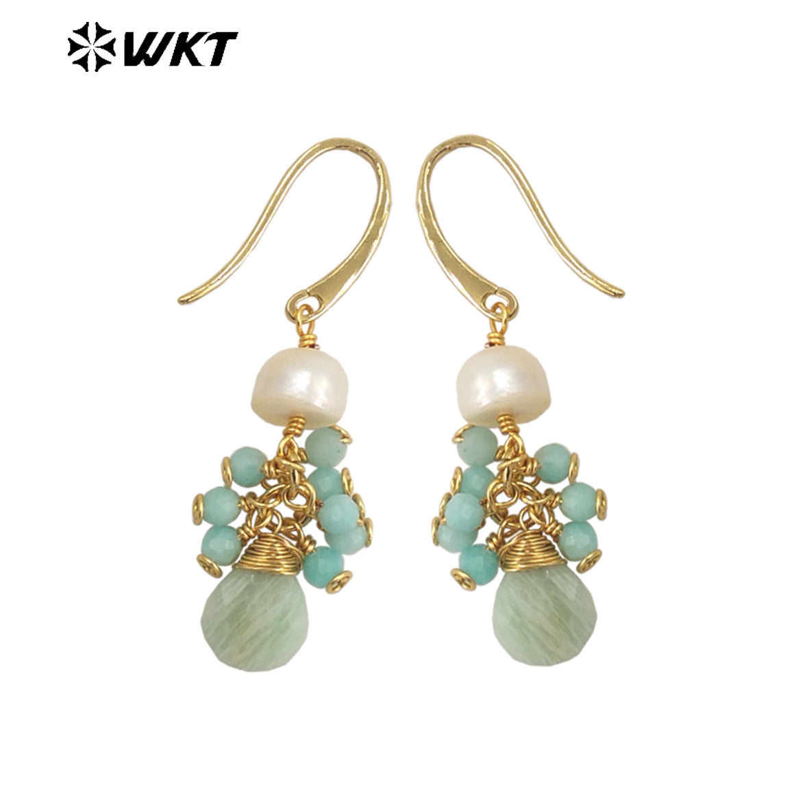 WT-E722 WKT Exclusive Design Handmade Precious Tiny Stone Charm Earrings Attractive Long Dangle Birthday Stone Earrings