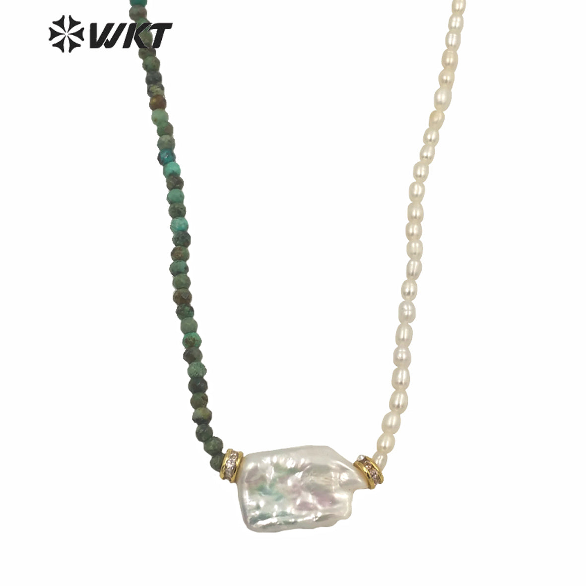 WT-JN132 Wholesale Beautiful DIY Hand Make 4mm Pearl Beads Necklace Women Fashion Square Pearl and Stone Mix Beads Necklace