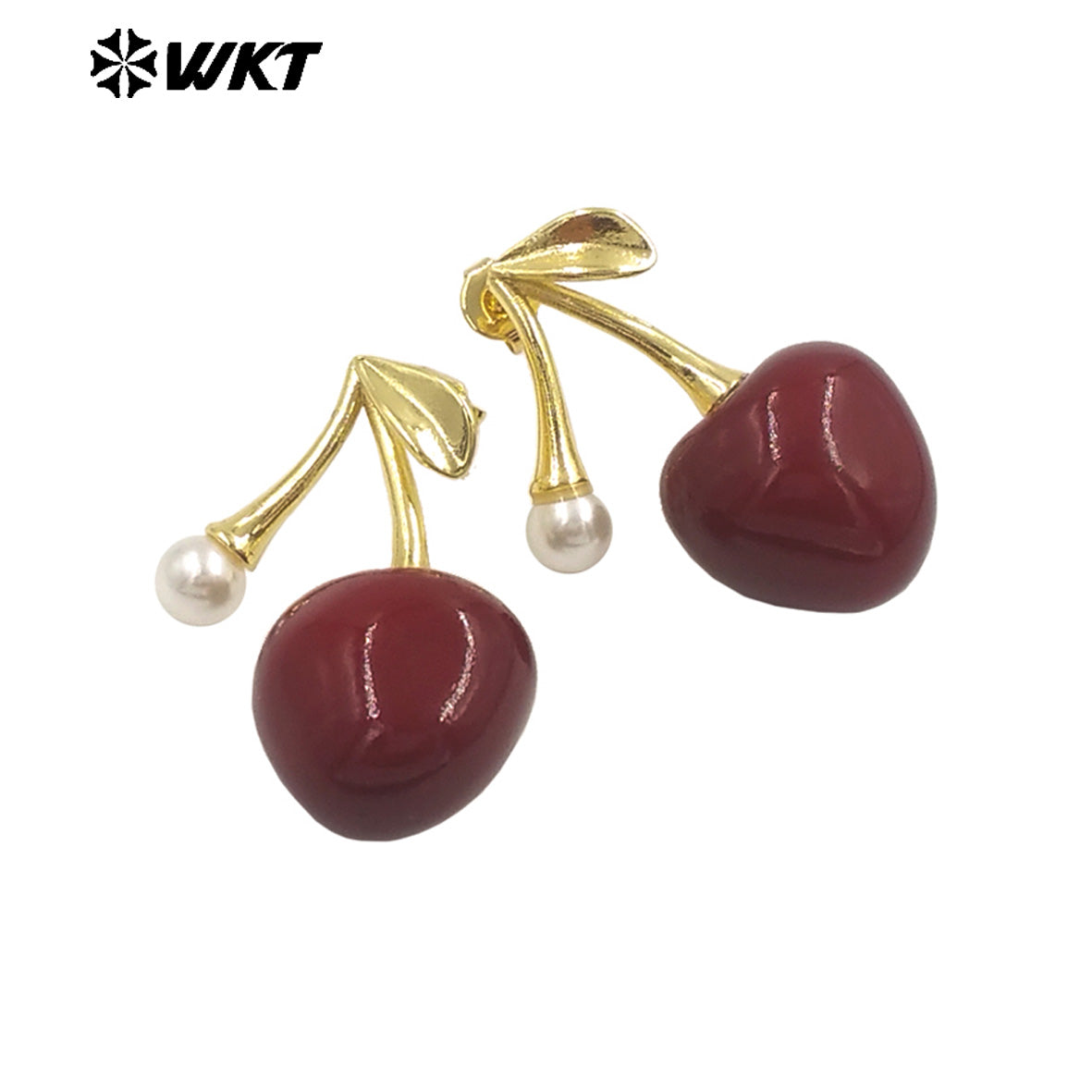 WT-ME122 Exquisite Cherry Design Women Earrings Yellow Brass With Drop Oil Gold Plated Red And White Color Good Quality Jewelry