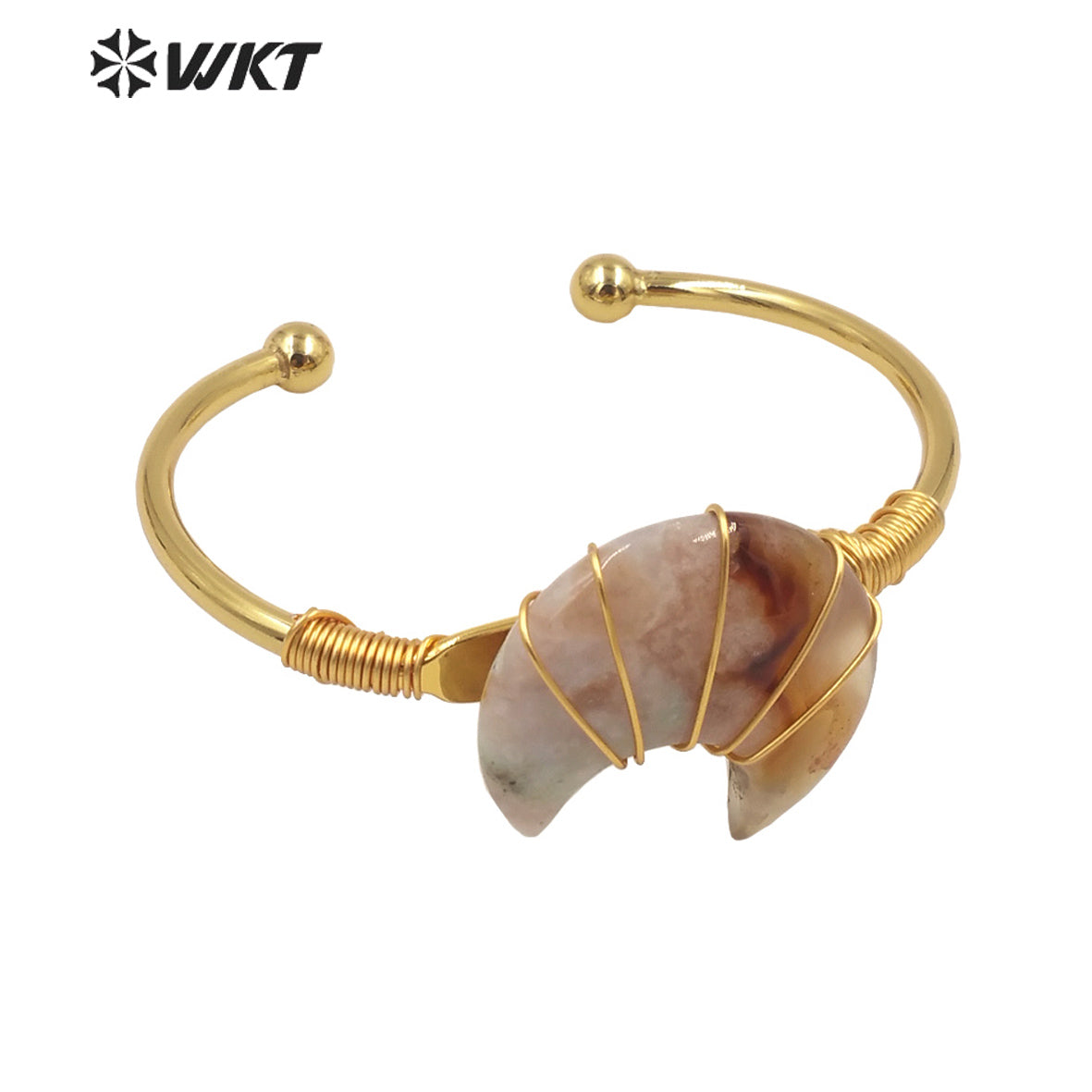 WT-B604 Natural Stone Bangles Delicate Crescent Stone Bangles Opening Adjustable Charming Bamgles Natural Gemstone Bangles