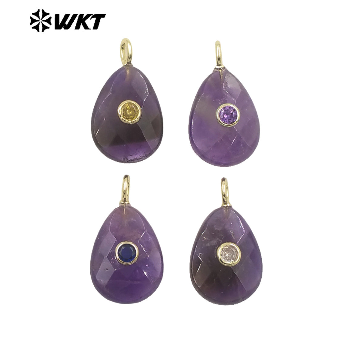 WT-P2025 Beautiful Waterdrop Shape Faceted Natural Gemstones Set In Zircon Pendant For Lovely Earrings Jewelry Making Charms