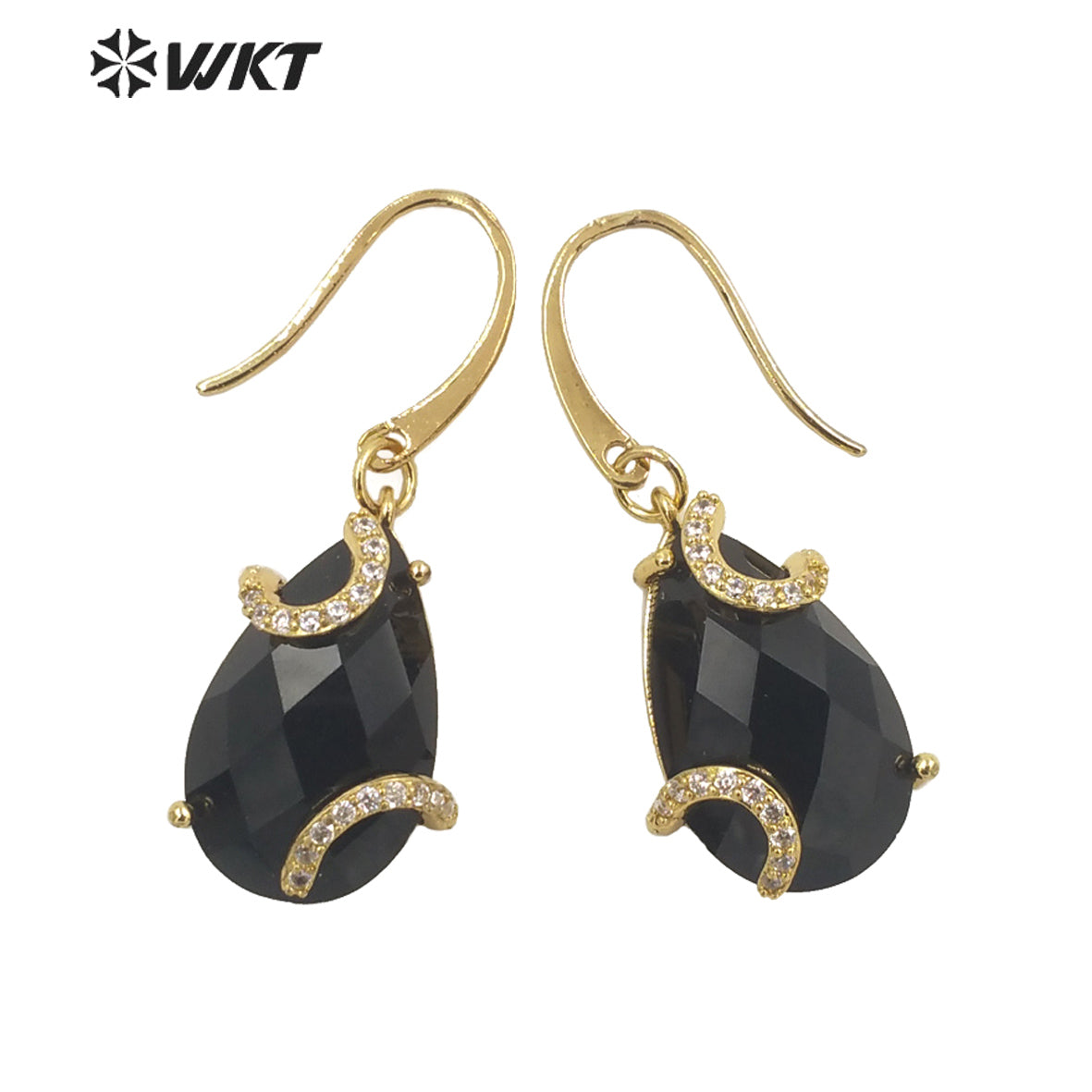 WT-E688 Wholesale Fashion Gold Prong Setting Natural Teardrop Stone Earrings Gorgeous Faceted Gemstone Micropaved Pear Earrings