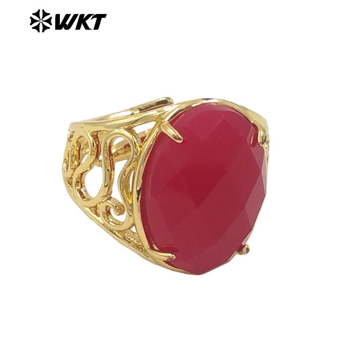 WT-R527 WKT New Design Natural Oval Faceted Gemstone With Clawing Setting Sun Stone Women Cocktail Ring