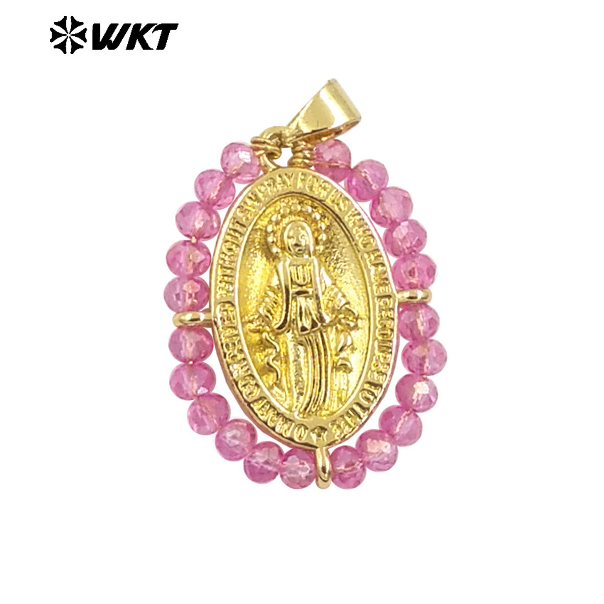 WT-MN985 WKT New Hot Design Christian Metal Carved With Colorful Crystal Beads Wire Wrapped Religious Necklace