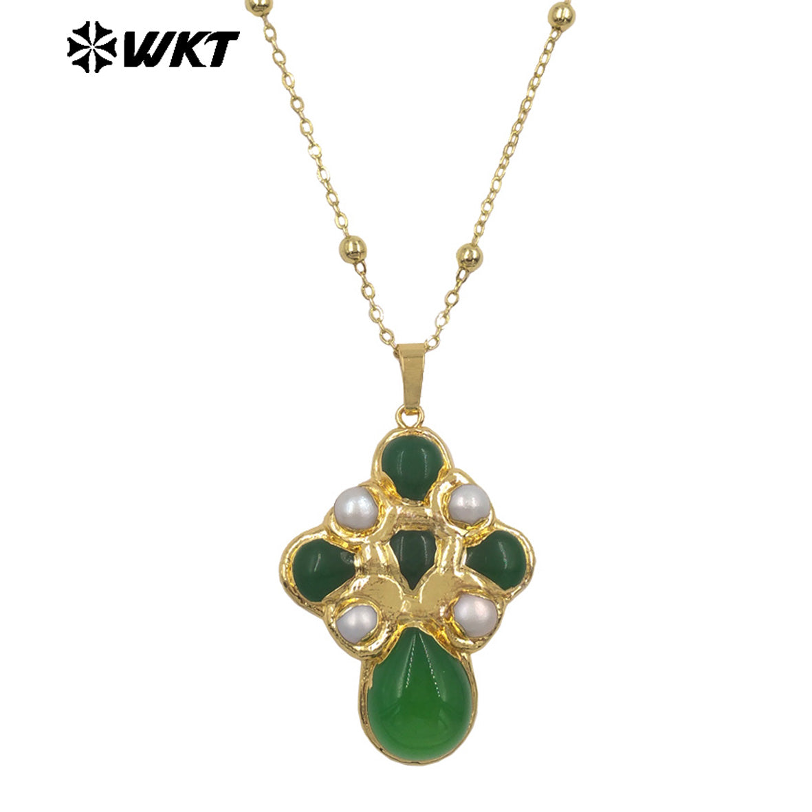 WT-JN297 Brand New Product Elegant 18K Gold Plated Pearl Turquoise Cross Unisex Pendant Necklace Fashion Jewelry Accessories