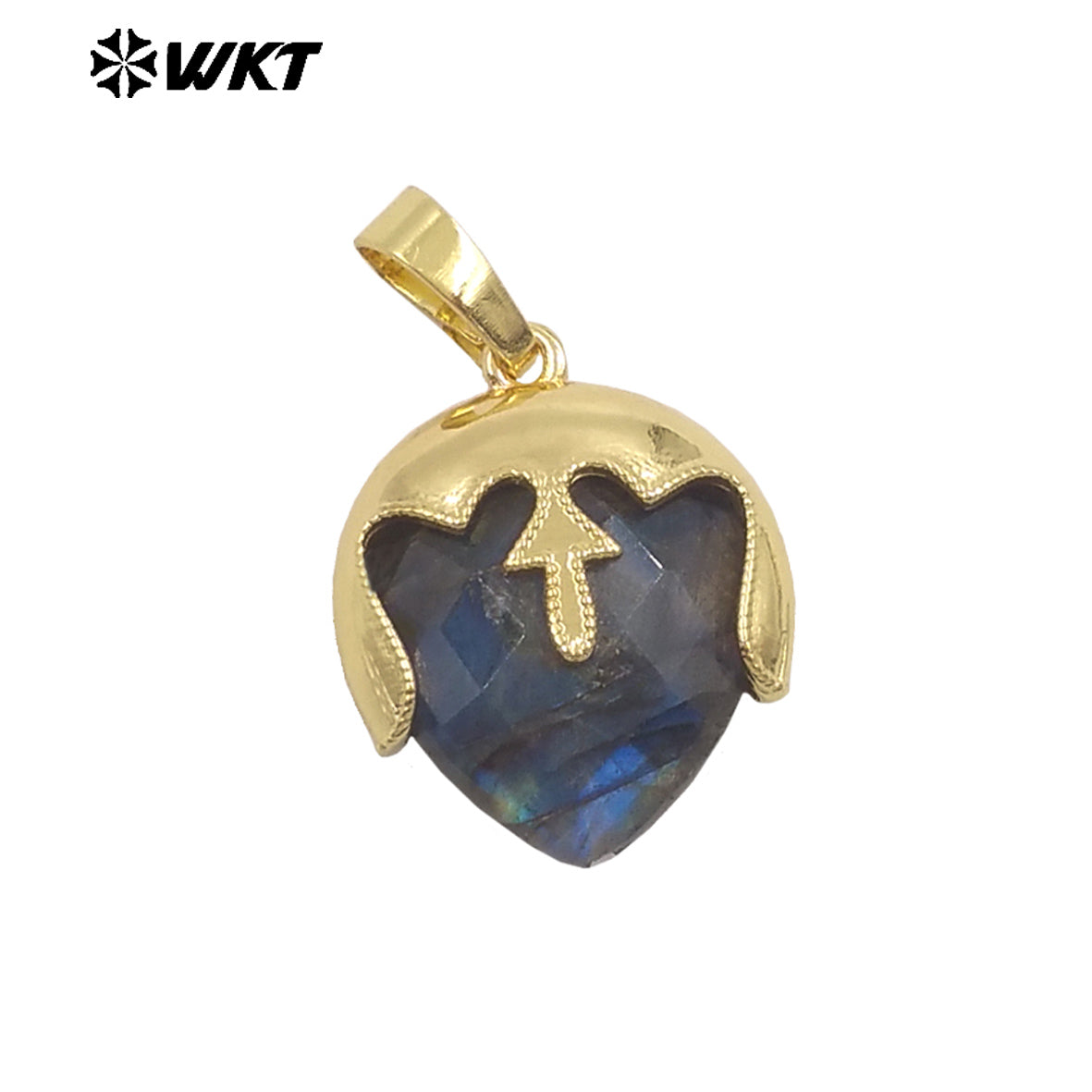 WT-P2013 Unique Design Top Cover Gold Plated Heart Shape Natural Gemstones Cute Pendant For Ladies Necklace Jewelry Diy