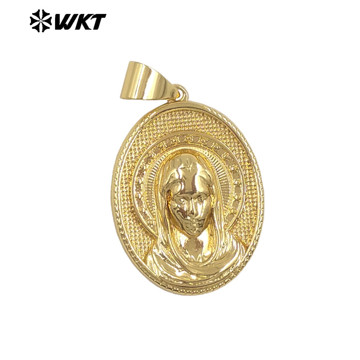 JFE146 High Quality Oval Shape Yellow Brass With Gold Plated Christian Religious Pendant Carved DIY Accessories