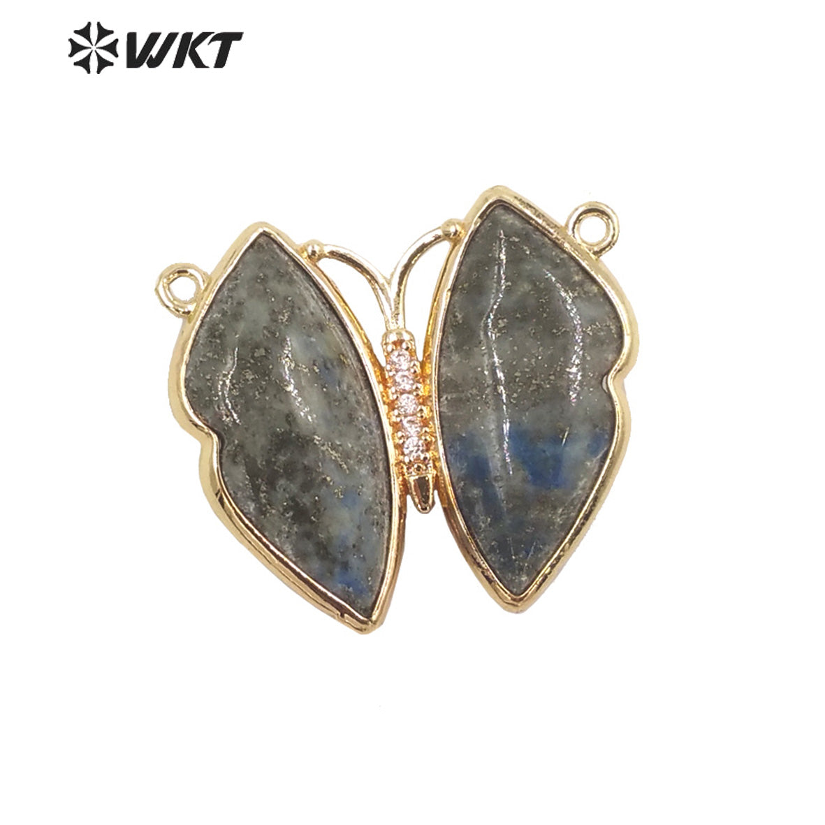 WT-P1881 Amazing Lifelike Lovely Natural Stone Butterfly Pendant Gold Double Loops Sun Stone Jewelry Pendant for Birthday Gift