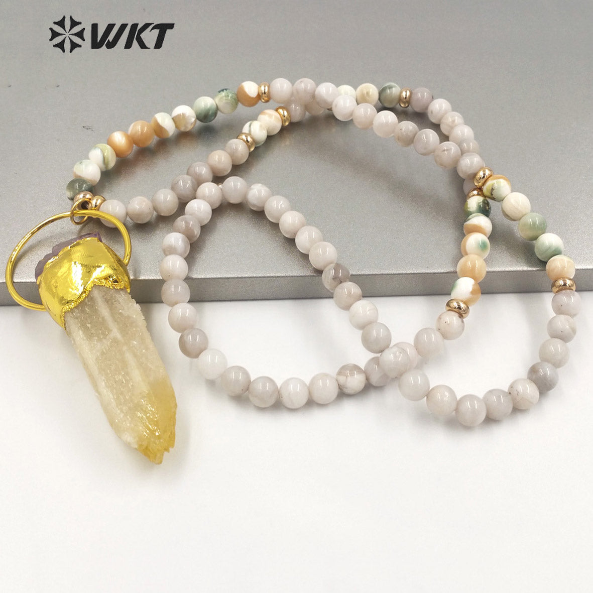 WT-N1340 WKT Natural Special Irregular Cluster Quartz Pendant Necklace With Colored Beads Big Wedding Party Necklace Jewelry