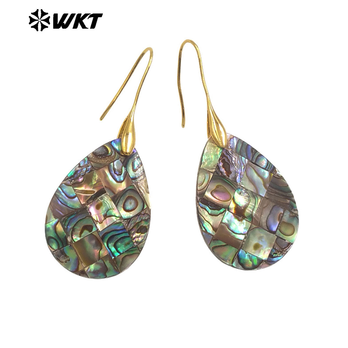 WT-MPE159 Hot Sales Romantic Style Natural Abalone Shell Earrings in Gold Plated Cross Heart Waterdrop Moon Shape Ladies Gift