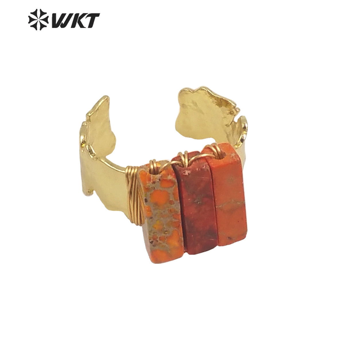 WT-R423 Fashion Gold Wire Wrapped Ocean jasper Ring for Women Colorful Natural Stone Handmade Ring in Bohemian Ring