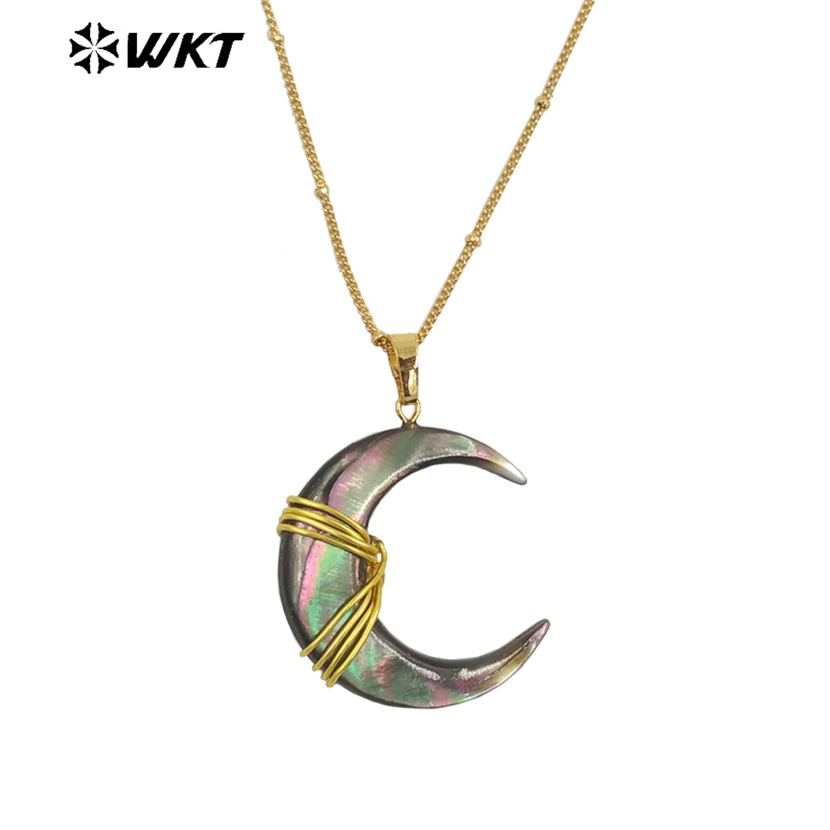 WT-JN238 Wholesale Newest MOON Shaped Shell Design 18k Chain Gold Plated Exquisite High Quality Scallop Necklace