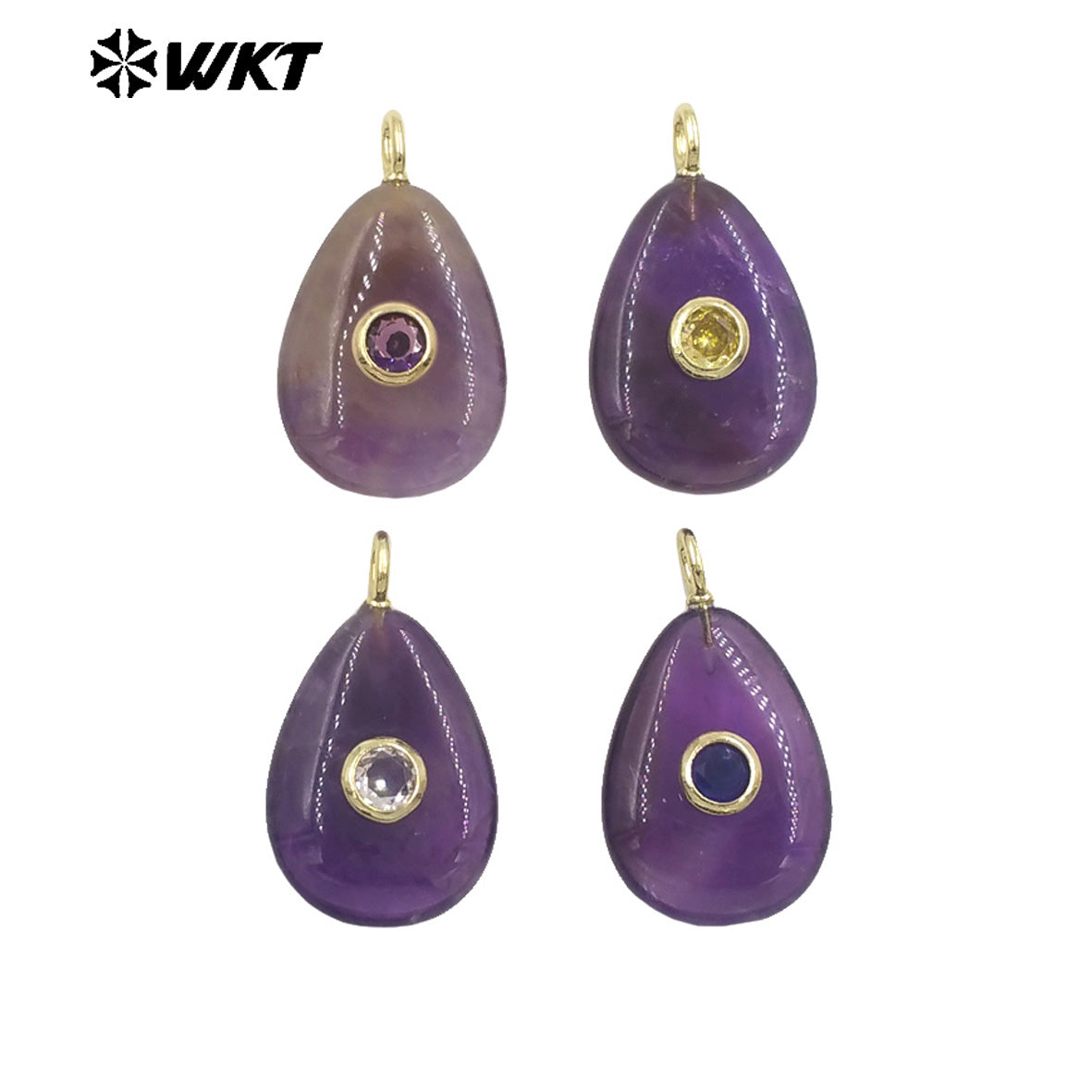 WT-P2022 Simple Design Waterdrop Shape Smooth Natural Gemstones Set In Zircon Small Pendant For Women Earrings DIY Accessory