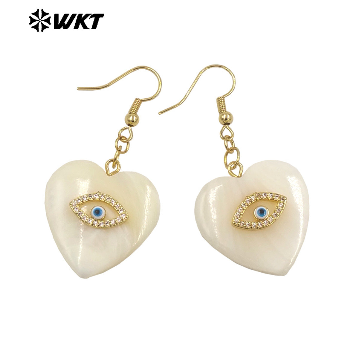 WT-MPE130 Lovely 18k Gold Plated Lady Natural White Shell Heart Earring With Micropave Cubic Zircon for Girl Birthday Gift