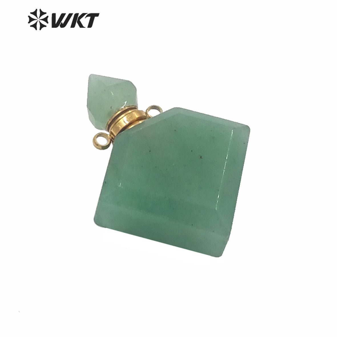 WT-P1575 Wholesale Rhombus Shape Natural Stone Essence Oil Bottle Pendant Gold Stainless Steel Components Stone Perfume Bottle