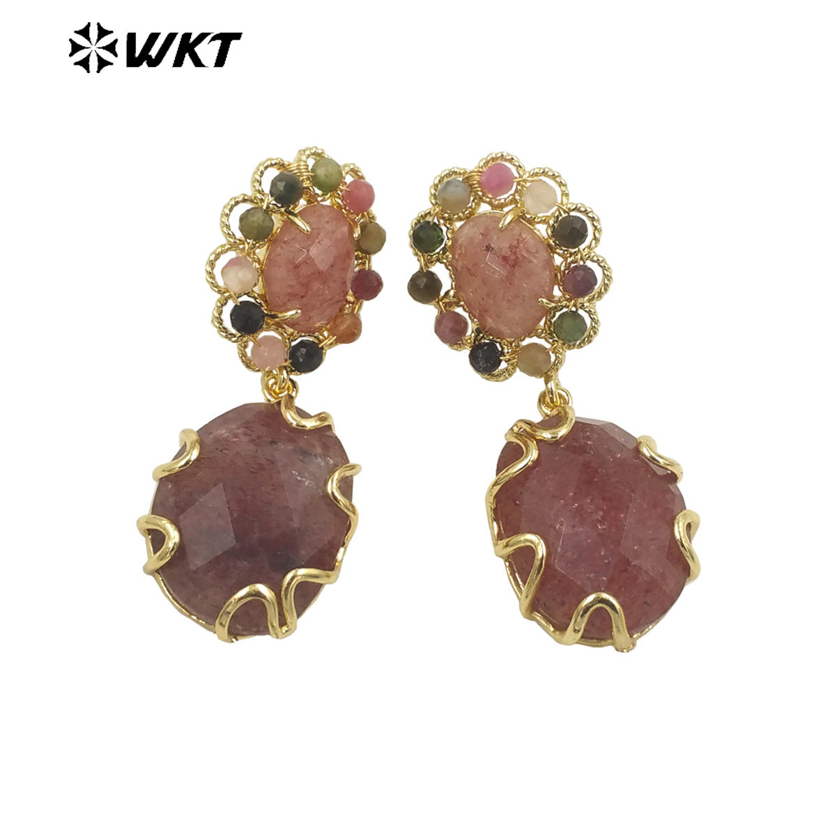 WT-E720 Gorgeous Faceted Stone Made Earrings Women Gold Claw Setting Handmade Sun Stone Dangle Earrings INS Hot Charming Earring
