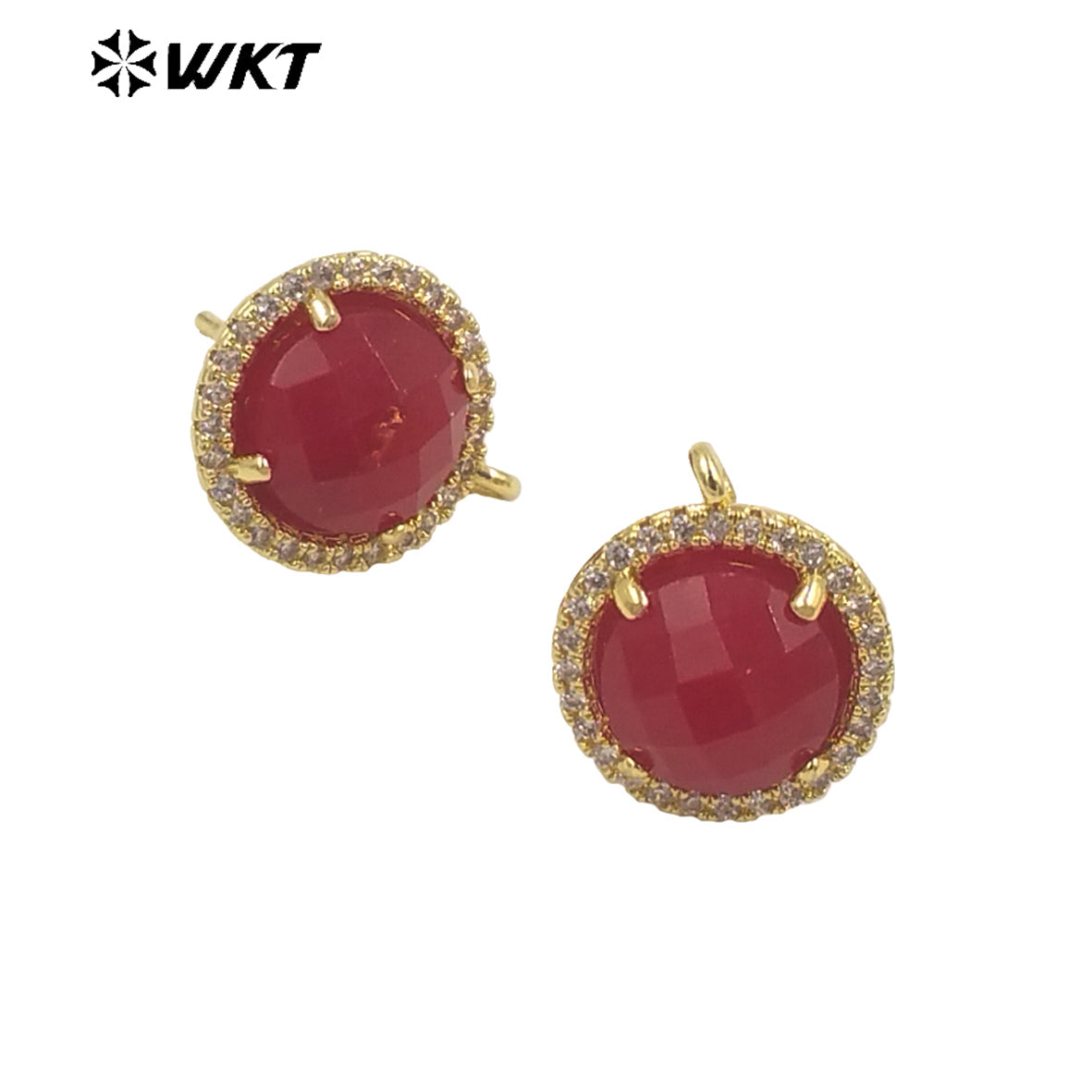 WT-JFE82 WKT Elegant 10mm Round 18k Gold Plated Claw Setting Stone Earring Hoops for DIY Making Fashion Gemstone Studs Findings
