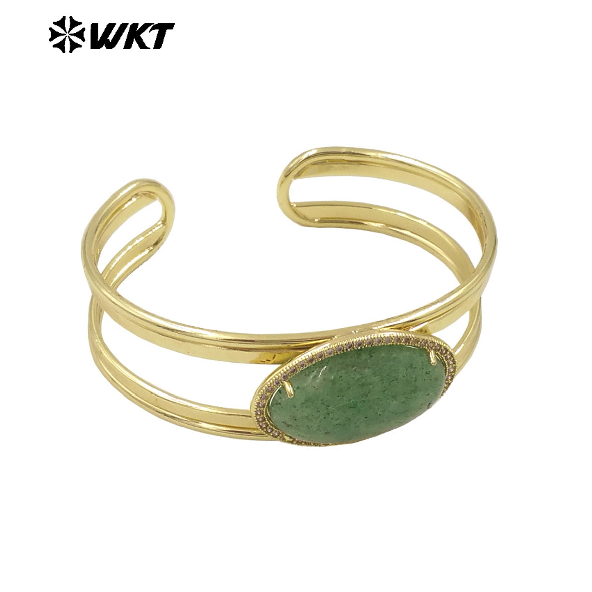 WT-B661 Wholesale Fashion Gold Plated Oval Shape Stone With Claw Prong Setting Moon Stone Elegant Women Bangle in Adjustable