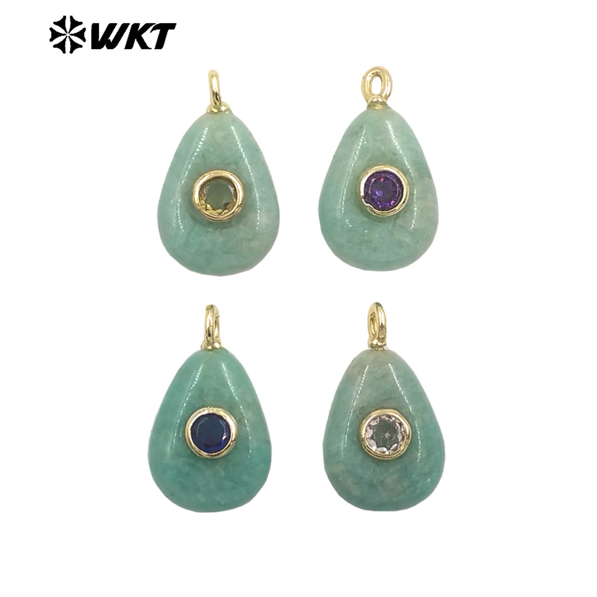 WT-P2026 Good Quality Set In Zircon Waterdrop Shape Multi Colors Natural Gemstones Amethyst Smooth Pendant For Romantic Gift DIY