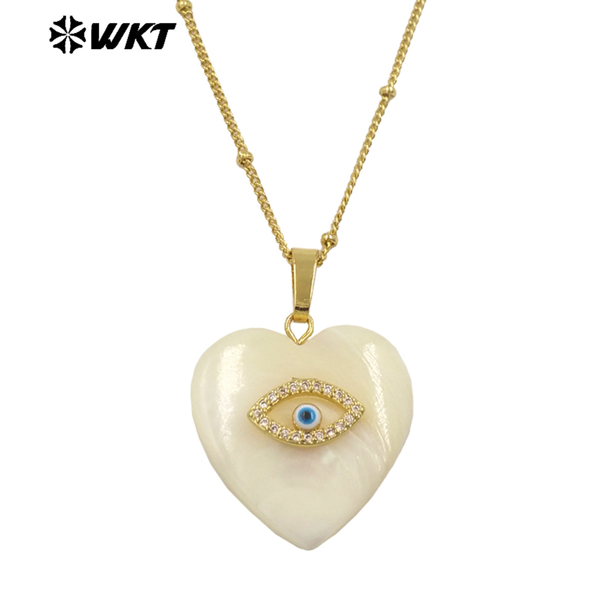 WT-JN270 Wholesale Fashion Gold Plated Natural White Shell Lovely Heart Cubic Zircon Charm Necklace for Birthday Gift Jewelry