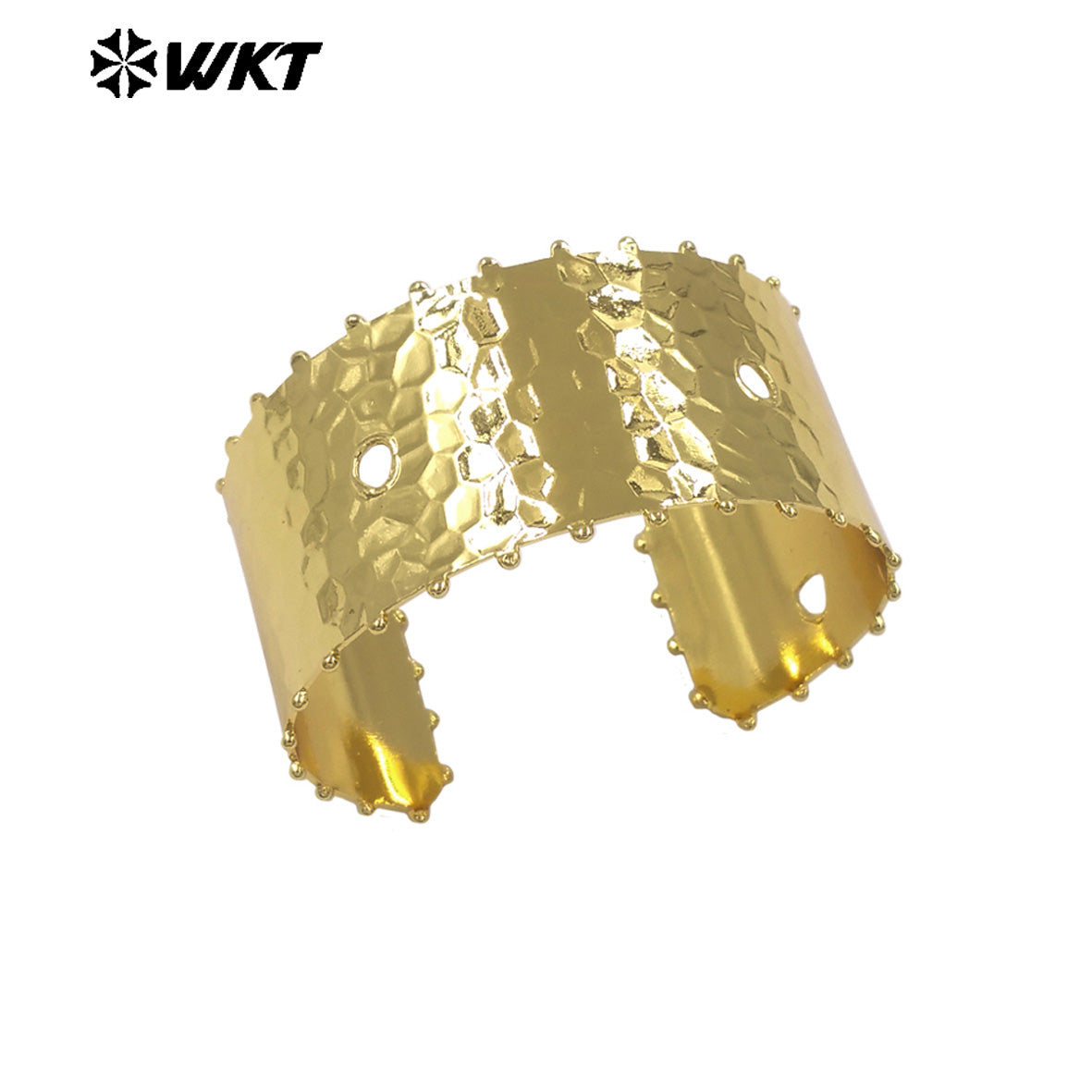 WT-JF382 Wholesale Simple Style 18K Gold Electroplated Round Beads And Hollow Holes Yellow Brass Bangle As Women Daily Jewelry